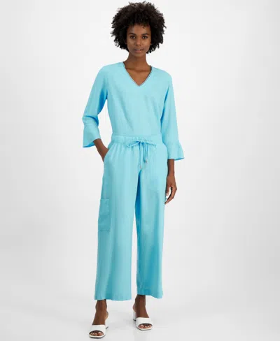 Nautica Jeans Women's Wide-leg Drawstring Cargo Pants In Blue Topaz