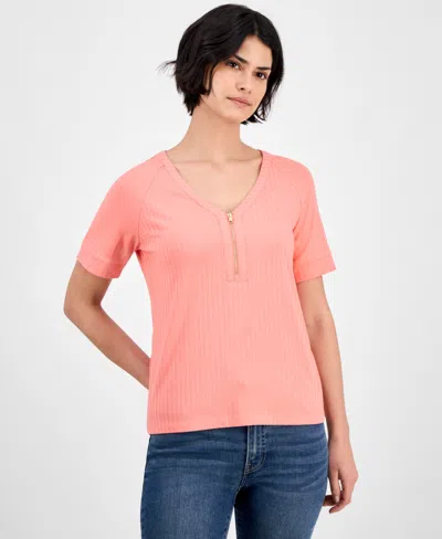 Nautica Jeans Women's Zip Henley T-shirt In Bloom