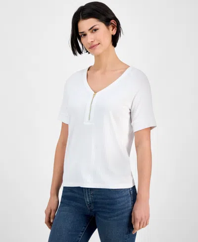 Nautica Jeans Women's Zip Henley T-shirt In Bright White