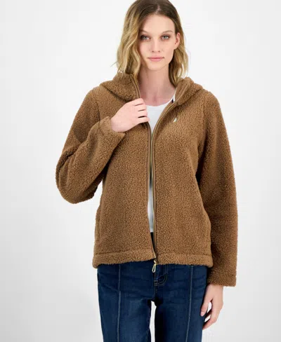 Nautica Jeans Women's Zippered Fleece Jacket In Brown