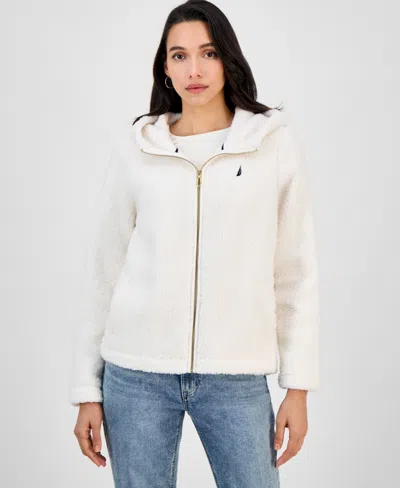 Nautica Jeans Women's Zippered Fleece Jacket In White