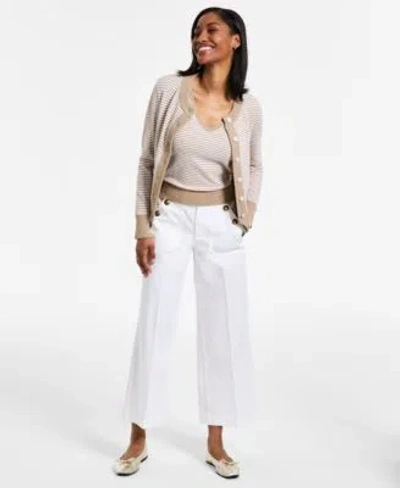 Nautica Jeans Womens Cotton Wide Leg Sailor Jeans Terry Striped Sleeveless Sweater Cardigan In White