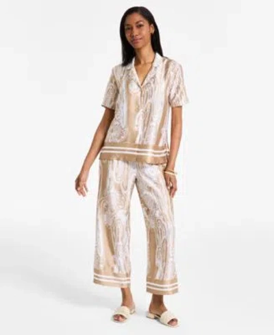 Nautica Jeans Womens Pull One Wide Leg Paisley Pants Button Front Shirt In Night Sky,bright White