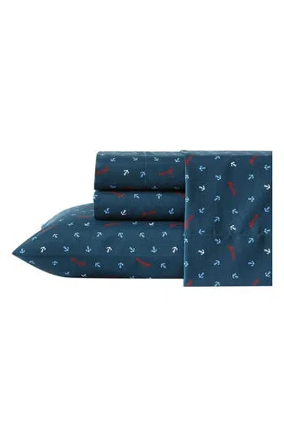 Nautica Jonesy Anchor Print Microfiber Sheet Set In Blue
