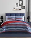 Nautica Kennedy Stripe 3 Piece Comforter Set, King In Blue,white,red