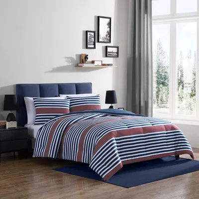 NAUTICA KENNEDY STRIPE NAVY KING COMFORTER & SHAM SET
