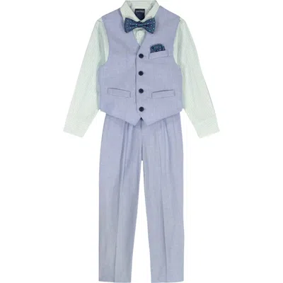 Nautica Kids' Button-up Shirt, Bow Tie, Vest & Pants Set In Blue