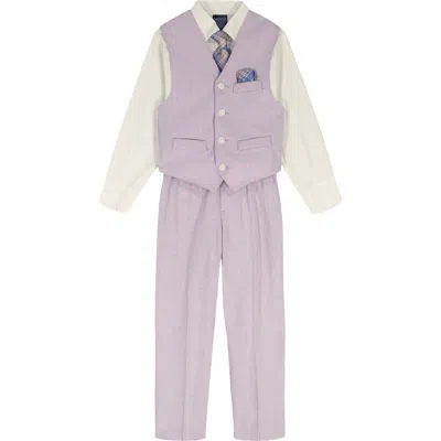 Nautica Kids' Button-up Shirt, Waistcoat, Pants & Tie Set In Pink