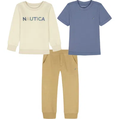 Nautica Kids' Graphic Fleece Sweatshirt, T-shirt & Joggers Set In Multi