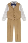Nautica Kids' Heather Herringbone Vest, Pants, Shirt & Bow Tie Set In Brown