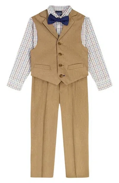 Nautica Kids' Heather Herringbone Vest, Pants, Shirt & Bow Tie Set In Brown