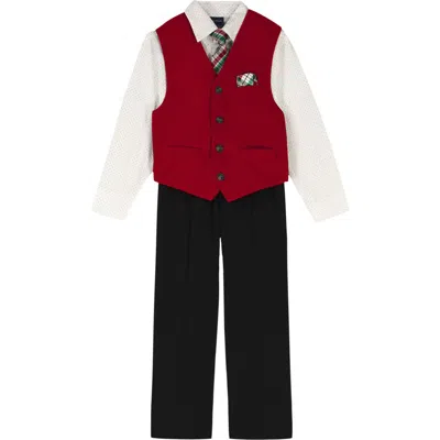 Nautica Kids' Holiday Velvet Vest, Pants, Shirt & Tie Set In Multi
