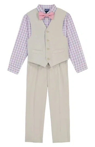 Nautica Kids' Toddler & Little Boys Vest, Bow Tie, Plaid Shirt & Pants, 4 Piece Set In Khaki