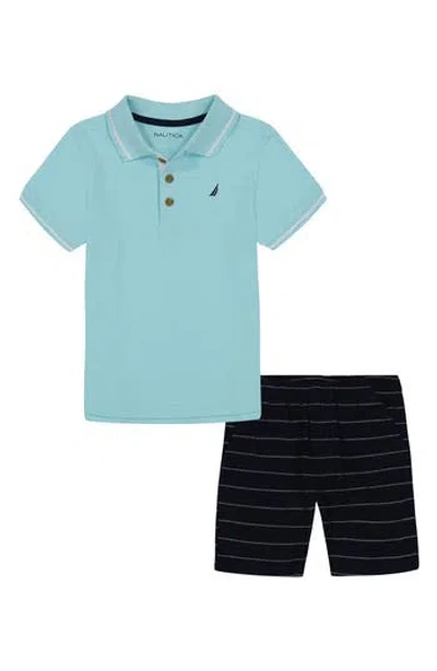 Nautica Kids' Polo Shirt & Shorts Set In Aqua/black