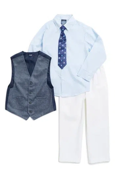 Nautica Kids' Sailboat Button-up Shirt, Vest, Tie & Pants Set In Midnight