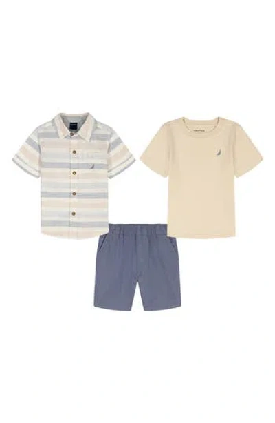 Nautica Kids' Short Sleeve Button-up Shirt, T-shirt & Shorts Set In Multi