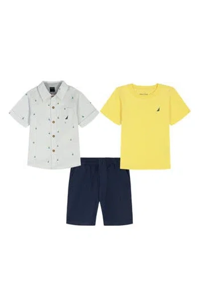 Nautica Kids' Short Sleeve Button-up Shirt, T-shirt & Shorts Set In Multi
