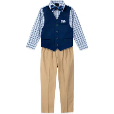 Nautica Kids' Solid Twill Vest, Shirt, Pants & Bow Tie Set In Blue