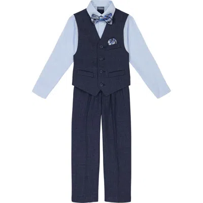NAUTICA NAUTICA KIDS' STRIATED BUTTON-UP SHIRT, VEST, BOW TIE & PANTS SET