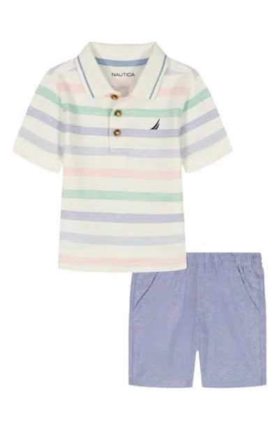 Nautica Kids' Stripe Polo & Pull-on Shorts Set In Multi