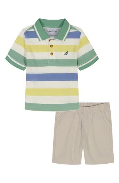Nautica Kids' Stripe Polo & Shorts Set In Multi