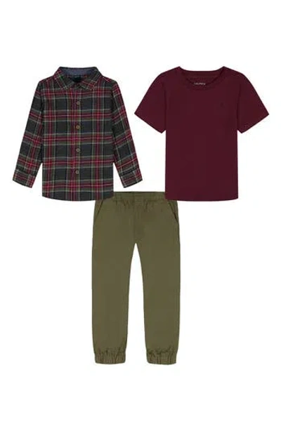 Nautica Kids' T-shirt, Flannel & Pull-on Pants Set In Green