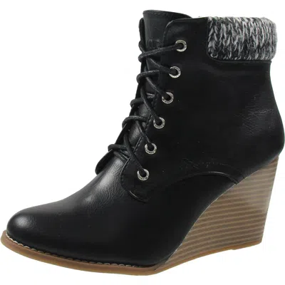 Nautica Korce Womens Lace-up Manmade Wedge Boots In Black