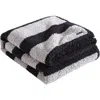 Nautica Lawndale Grey Striped Faux Shearling Throw Blanket In Black/grey