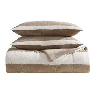 Nautica Lawndale Plush Reversible Comforter Set In Brown Striped