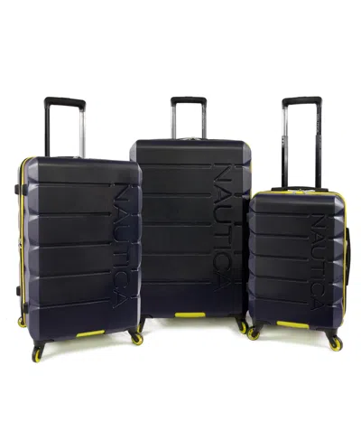 Nautica Lightview 3pc Hardside Luggage Set In Navy,yellow