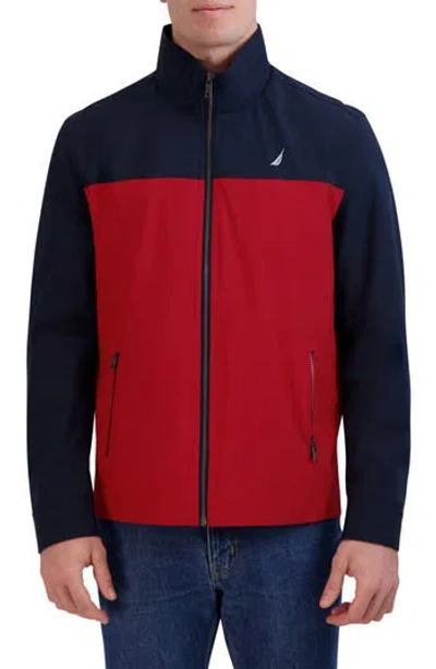 Nautica Lightweight Stretch Water Resistant Golf Jacket In Red/navy