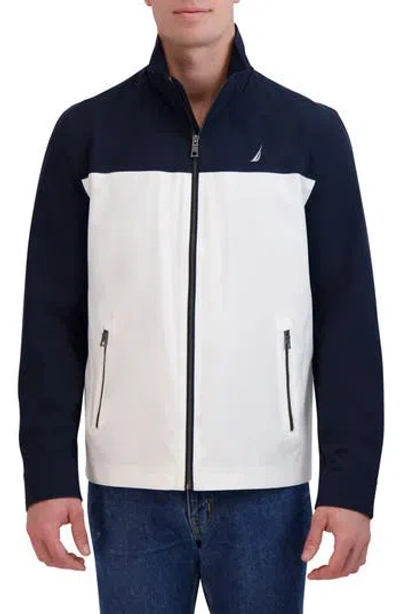Nautica Lightweight Stretch Water Resistant Golf Jacket In White/navy