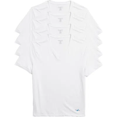 Nautica Limited Edition 4-pack Cotton V-neck T-shirts In White/ 05 Logo