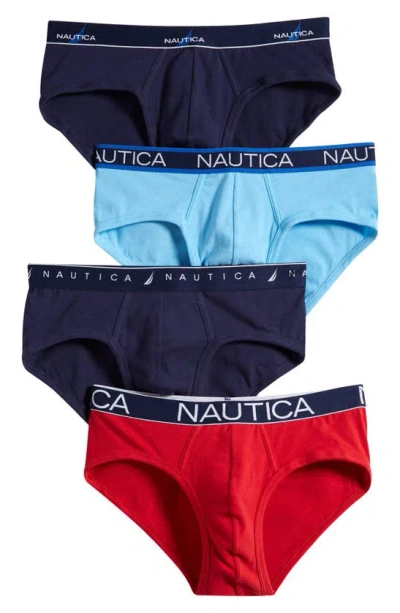 Nautica Limited Edition 4-pack Stretch Cotton Briefs In Peacoat/ Blue/ Red Waistbands