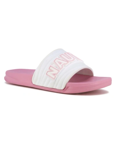 Nautica Kids' Little And Big Girls Loch Pool Slip On Slides In White Candy Pink
