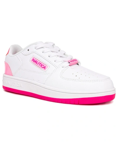 Nautica Kids' Little And Big Girls Monsanta Casual Sneakers In White/ Neon/ Pink/ White