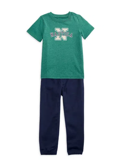 Nautica Kids' Little Boy's 2-piece Logo Tee & Joggers Set In Green Multi