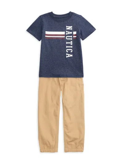 Nautica Kids' Little Boy's 2-piece Logo Tee & Pants Set In Navy Multi