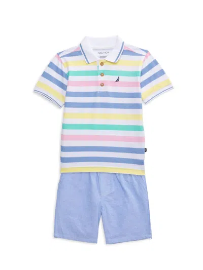Nautica Babies' Little Boy's 2-piece Striped Polo T-shirt & Shorts Set In Blue Multi