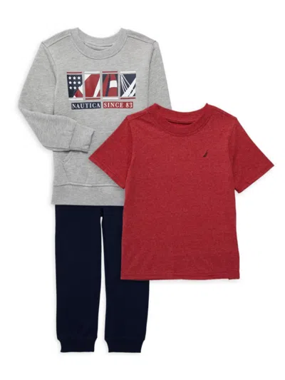 Nautica Kids' Little Boy's 3-piece Sweatshirt, Tee & Joggers Set In Red