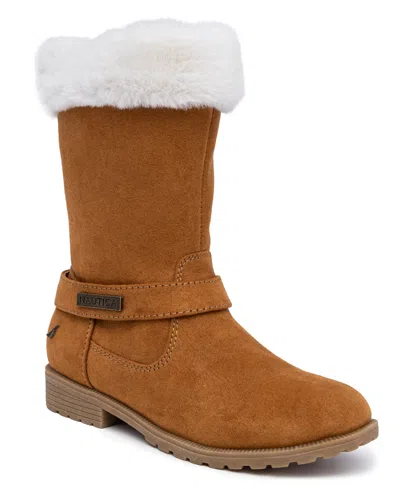 Nautica Kids' Little Girls Cosima Cold Weather Faux Fur Boots In Wheat