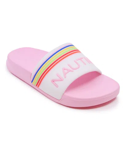 Nautica Kids' Little Girls Gaff Slide Sandals In White Neon Rainbow