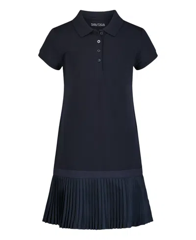 Nautica Kids' Big Girls Short Sleeve Pique Dress In Navy