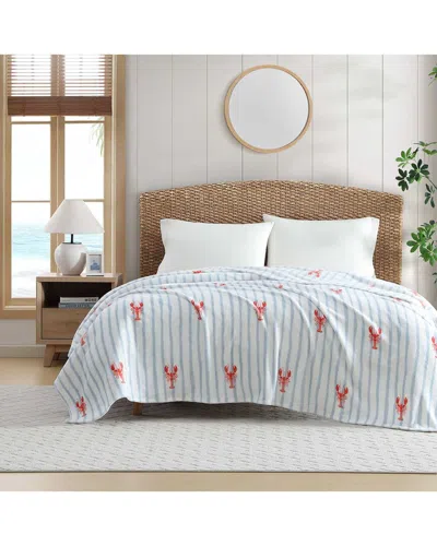 Nautica Lobster Watercolor Stripes Plush Fleece Blanket