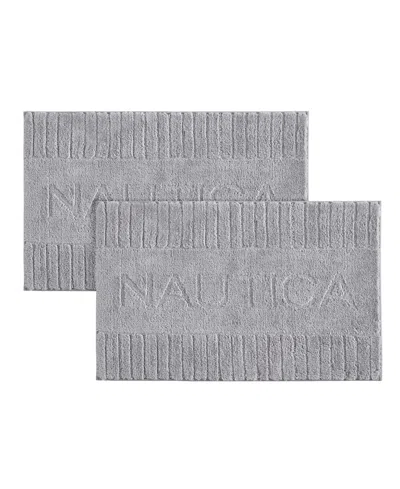 Nautica Logo Knit 2 Piece Bath Rug Set, 20" X 32" In Grey