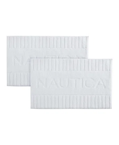Nautica Logo Knit 2 Piece Bath Rug Set, 20" X 32" In White