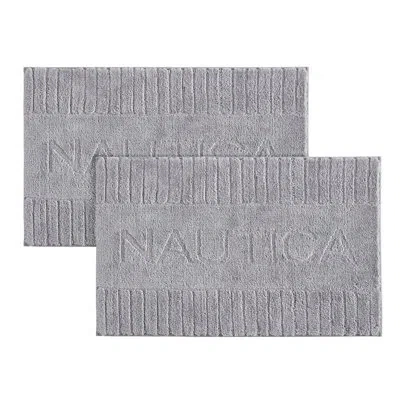 Nautica Logo Plush 2 Piece Bath Mat Set In White
