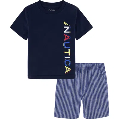 Nautica Babies'  Logo T-shirt & Woven Shorts Set In Blue