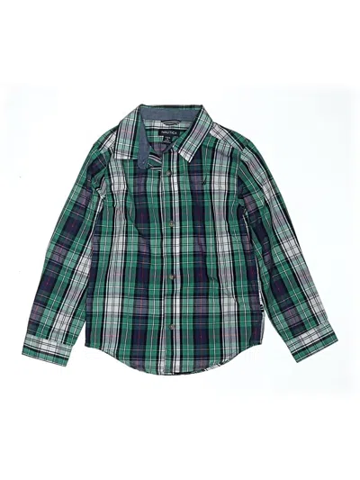 Pre-owned Nautica Kids' Long Sleeve Button Down Shirt In Green