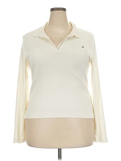 Pre-owned Nautica Long Sleeve Polo Shirt In Ivory